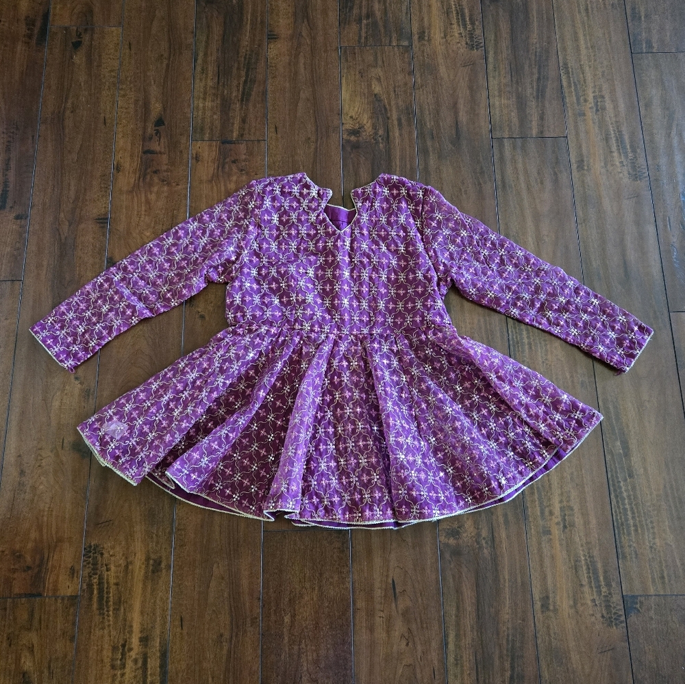 Embroidered 2 Piece Peplum Top n Palazzo Pant Gold Purple Party Wear Dress - Picture 4 of 14